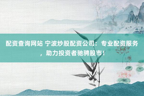 配资查询网站 宁波炒股配资公司：专业配资服务，助力投资者驰骋股市！