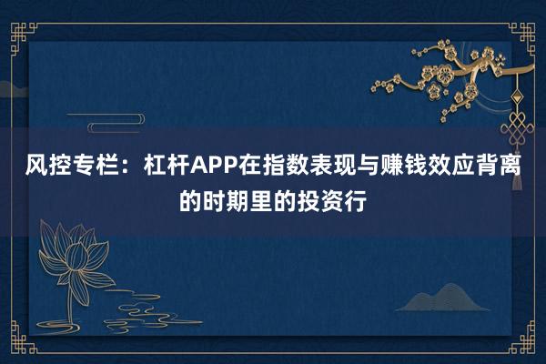 风控专栏：杠杆APP在指数表现与赚钱效应背离的时期里的投资行
