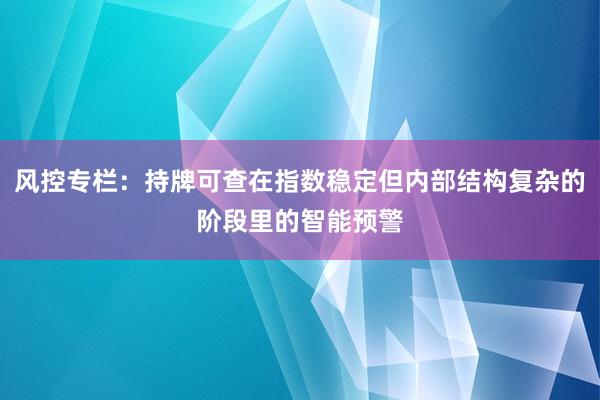 风控专栏：持牌可查在指数稳定但内部结构复杂的阶段里的智能预警