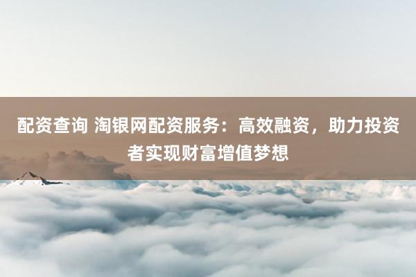 配资查询 淘银网配资服务：高效融资，助力投资者实现财富增值梦想