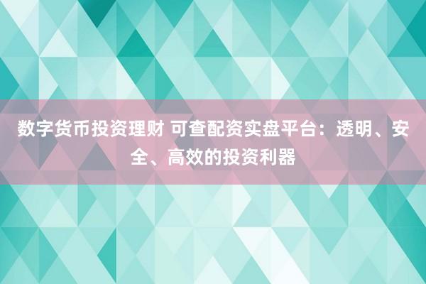 数字货币投资理财 可查配资实盘平台：透明、安全、高效的投资利器
